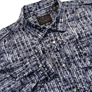 Jhane Barnes Mens 2XL Button Down Shirt Abstract Snap Front Blue Gray Cotton